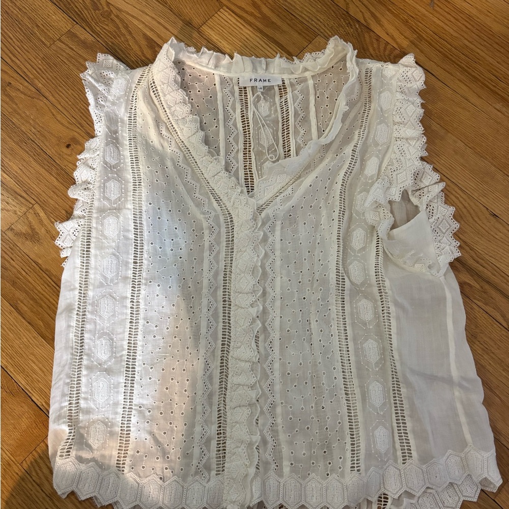 Frame Denim White Eyelet Lace V-Neck Camisole